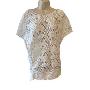 White Lace Crochet Coverup Tag Cut boatneck‎ Cover Up with elastic bottom